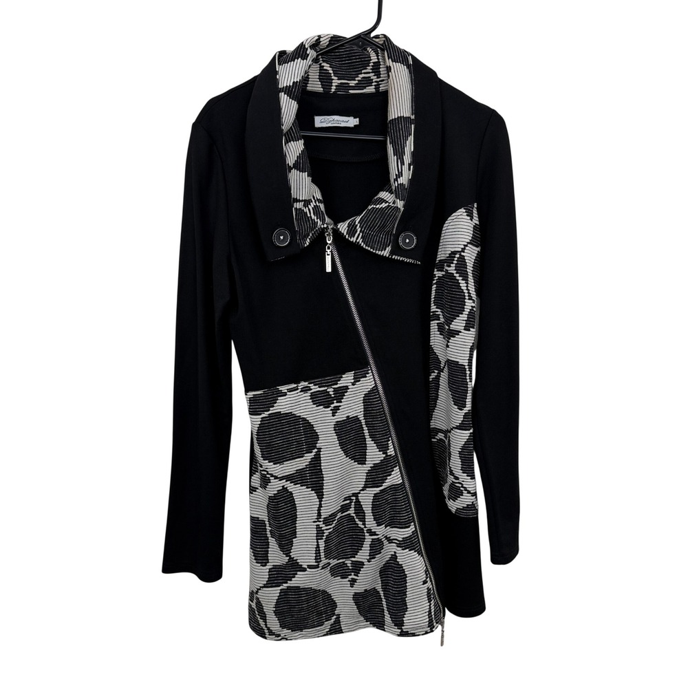 Dzhavael Jacket Womens Large Black Asymmetrical Zip Abstract Print Long Sleeve